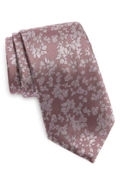 Canali Floral Silk Tie In Brown