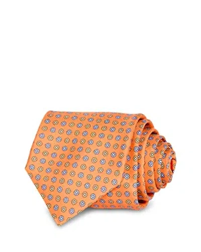 Canali Floret Print Silk Classic Tie In Orange