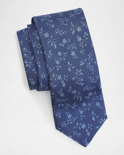 Canali Flower Print Silk Tie In Blue