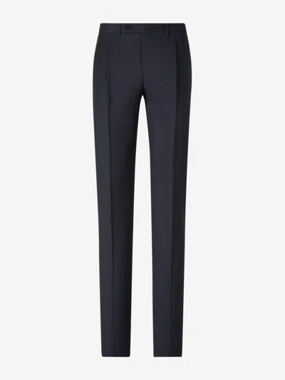 Canali Pantalon Bleu Marine En Laine In Black