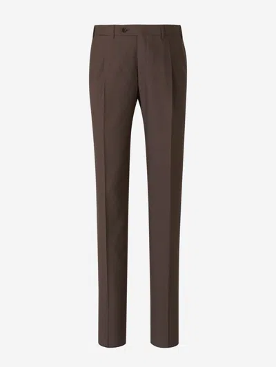 Canali Formal Wool Trousers In Brown