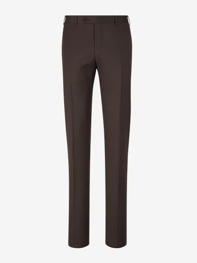 Canali Formal Wool Trousers In Brown