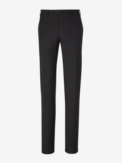 Canali Pantalon Bleu Marine En Laine In Black