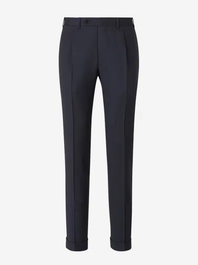 Canali Formal Wool Trousers In Midnight Blue
