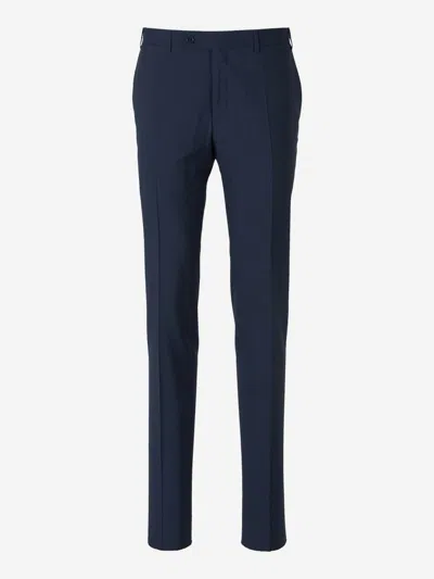 Canali Formal Wool Trousers In Navy Blue