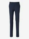 Canali Chambray Wool-blend Trousers In Navy Blue