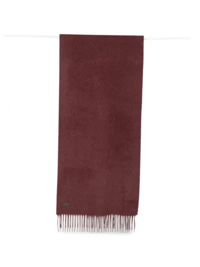 Canali Fringed Logo-patch Scarf In Brown