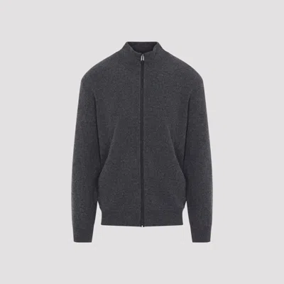 Canali Full-zip Cardigan In Wool And Cashmere With Stand Collar In Gray