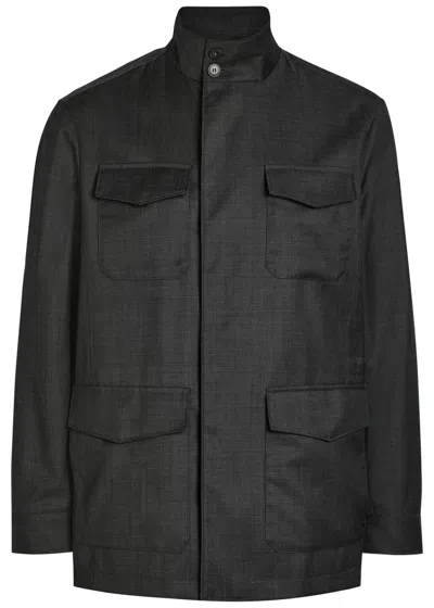 Canali Funnel-neck Wool Jacket In Gray