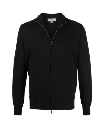 Canali Funnel Neck Zip-up Jumper In Black