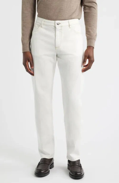 Canali Garment Dyed Bull Denim Jeans In White
