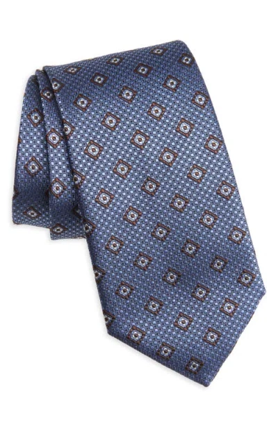 Canali Geo Floral Silk Tie In Blue