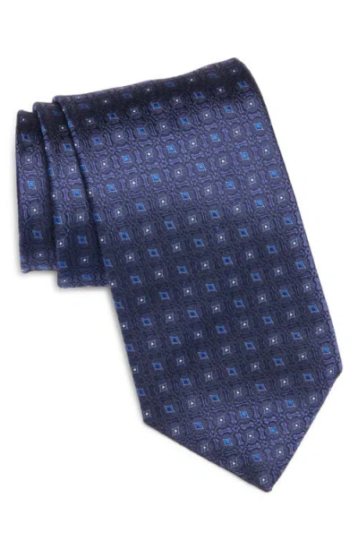Canali Geometric Medallion Silk Jacquard Tie In Navy