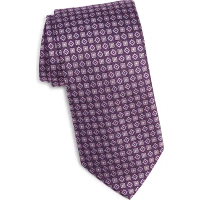 Canali Geometric Medallion Silk Jacquard Tie In Purple