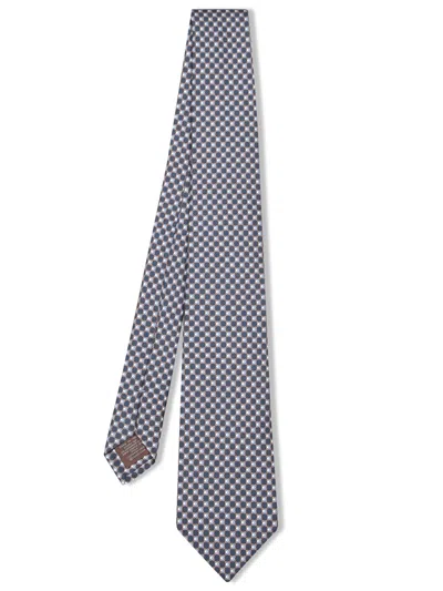 Canali Geometric Mini Pattern Multicolor Tie In Blue