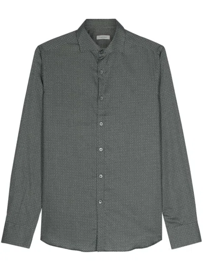 Canali Geometric-pattern Cotton Shirt In Green