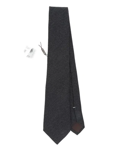 Canali Geometric-pattern Silk-cashmere Tie In Blue