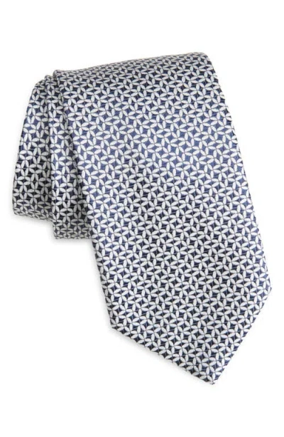 Canali Geometric Pattern Silk Jacquard Tie In White