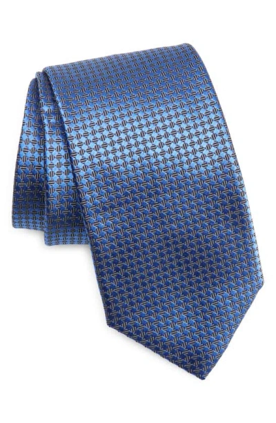 Canali Geometric Pattern Silk Tie In Blue