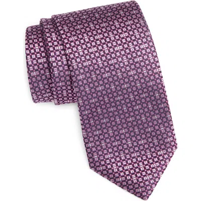 Canali Geometric Pattern Silk Tie In Medium Purple