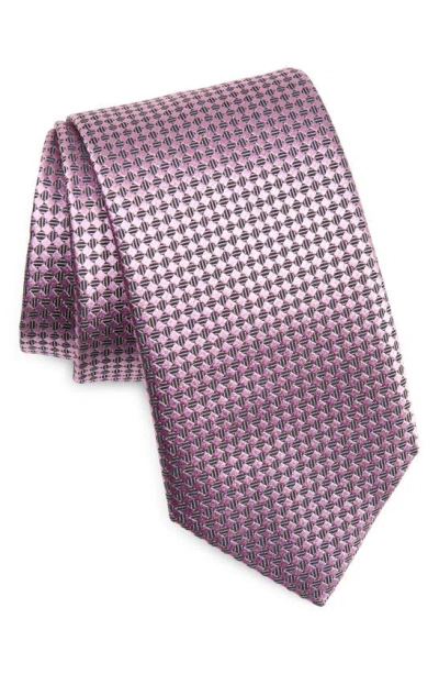 Canali Geometric Pattern Silk Tie In Pink