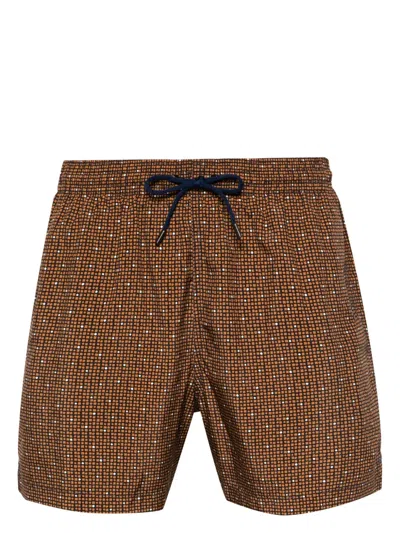 Canali Geometric-pattern Swim Shorts In Brown