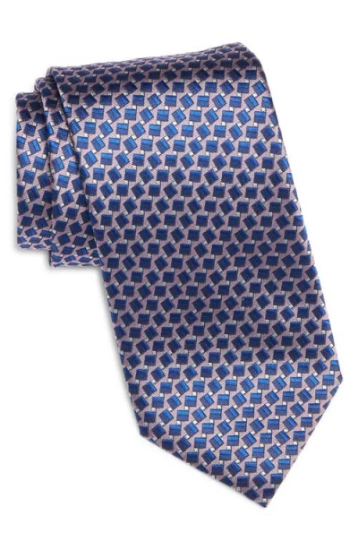 Canali Geometric Silk Jacquard Tie In Pink