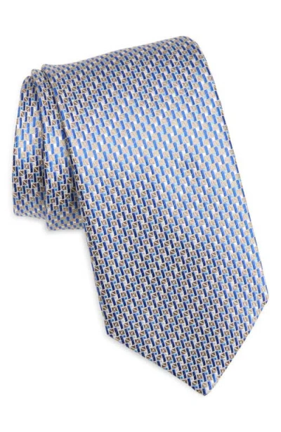 Canali Geometric Silk Tie In Beige