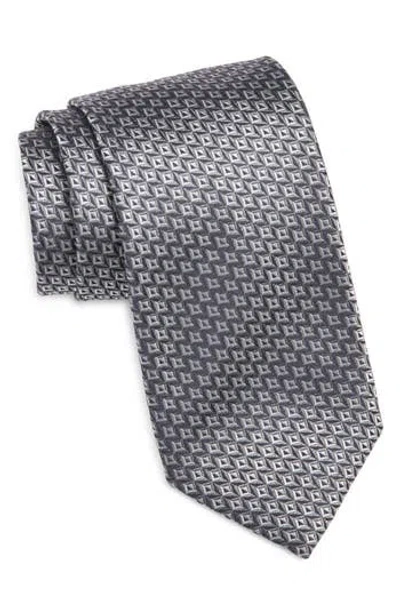 Canali Geometric Silk Tie In Black