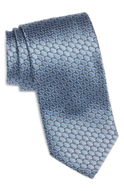 Canali Geometric Silk Tie In Blue
