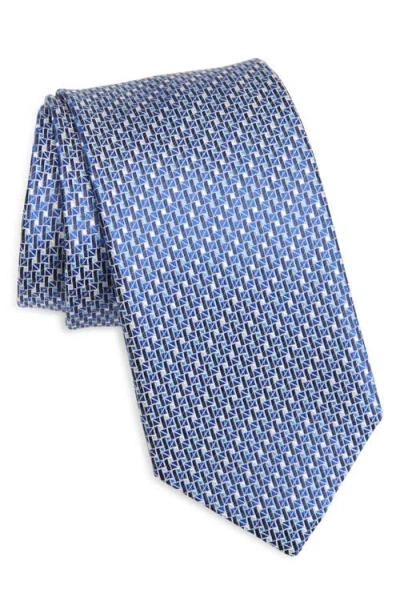 Canali Geometric Silk Tie In Blue