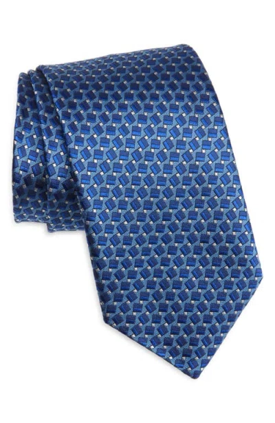 Canali Geometric Silk Tie In Blue