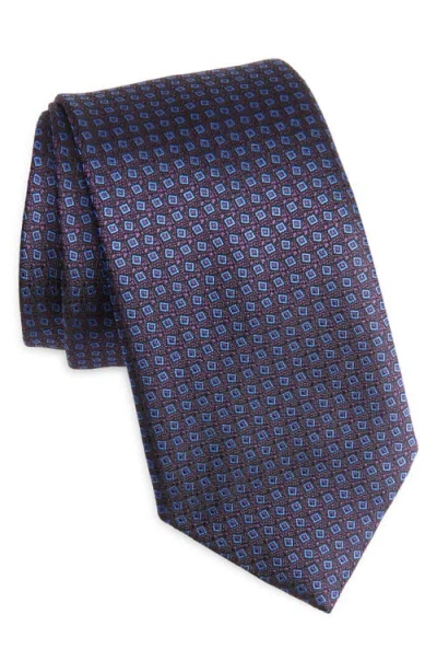 Canali Geometric Silk Tie In Blue