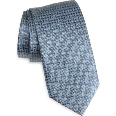 Canali Geometric Silk Tie In Blue