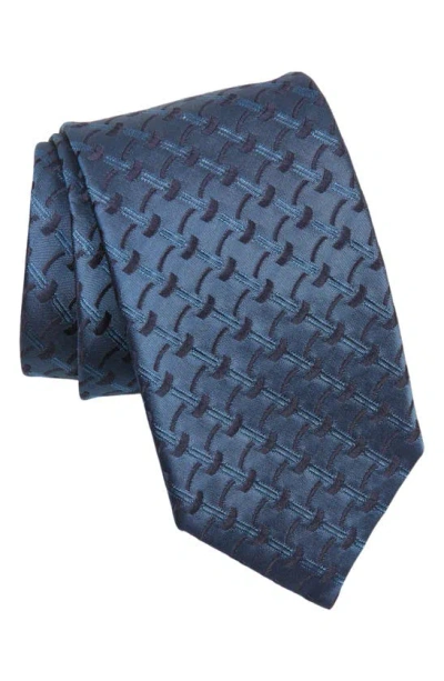 Canali Geometric Silk Tie In Blue