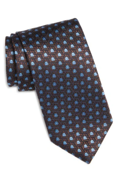 Canali Geometric Silk Tie In Brown