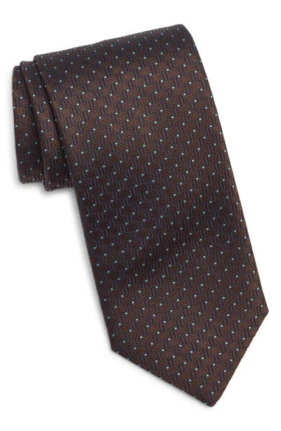 Canali Geometric Silk Tie In Brown