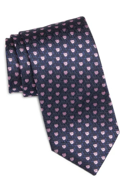 Canali Geometric Silk Tie In Dark Blue