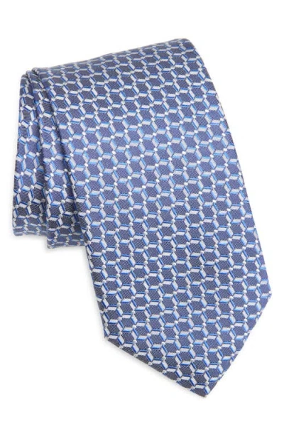 Canali Geometric Silk Tie In Dark Blue