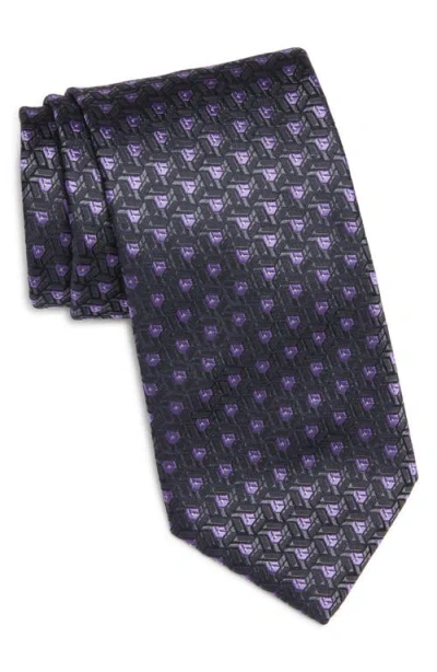 Canali Geometric Silk Tie In Dark Grey