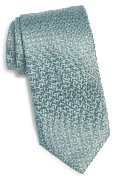 Canali Geometric Silk Tie In Green