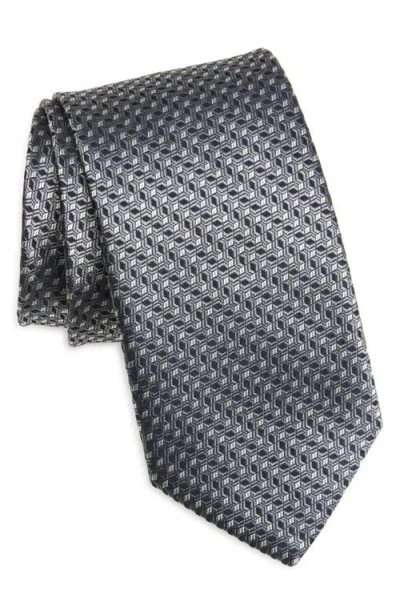 Canali Geometric Silk Tie In Grey