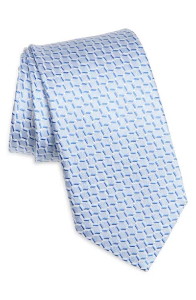 Canali Geometric Silk Tie In Light Blue