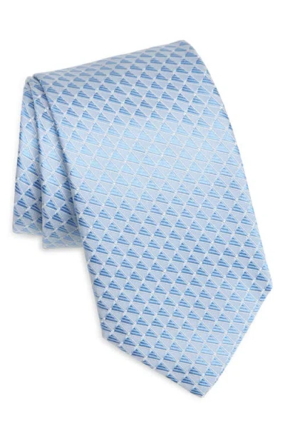 Canali Geometric Silk Tie In Light Blue