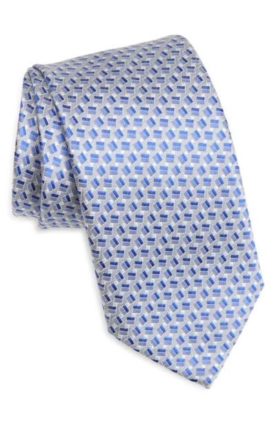 Canali Geometric Silk Tie In Light Grey