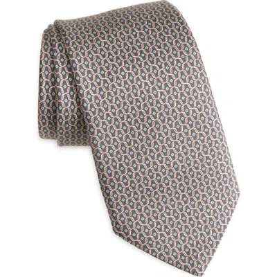 Canali Geometric Silk Tie In Gray