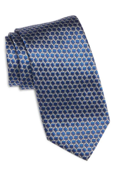 Canali Geometric Silk Tie In Navy