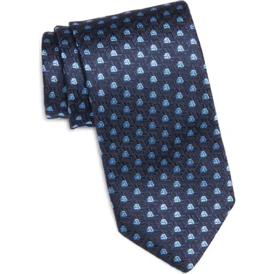 Canali Geometric Silk Tie In Navy