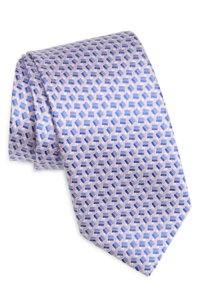 Canali Geometric Silk Tie In Pink
