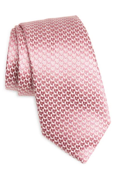 Canali Geometric Silk Tie In Pink